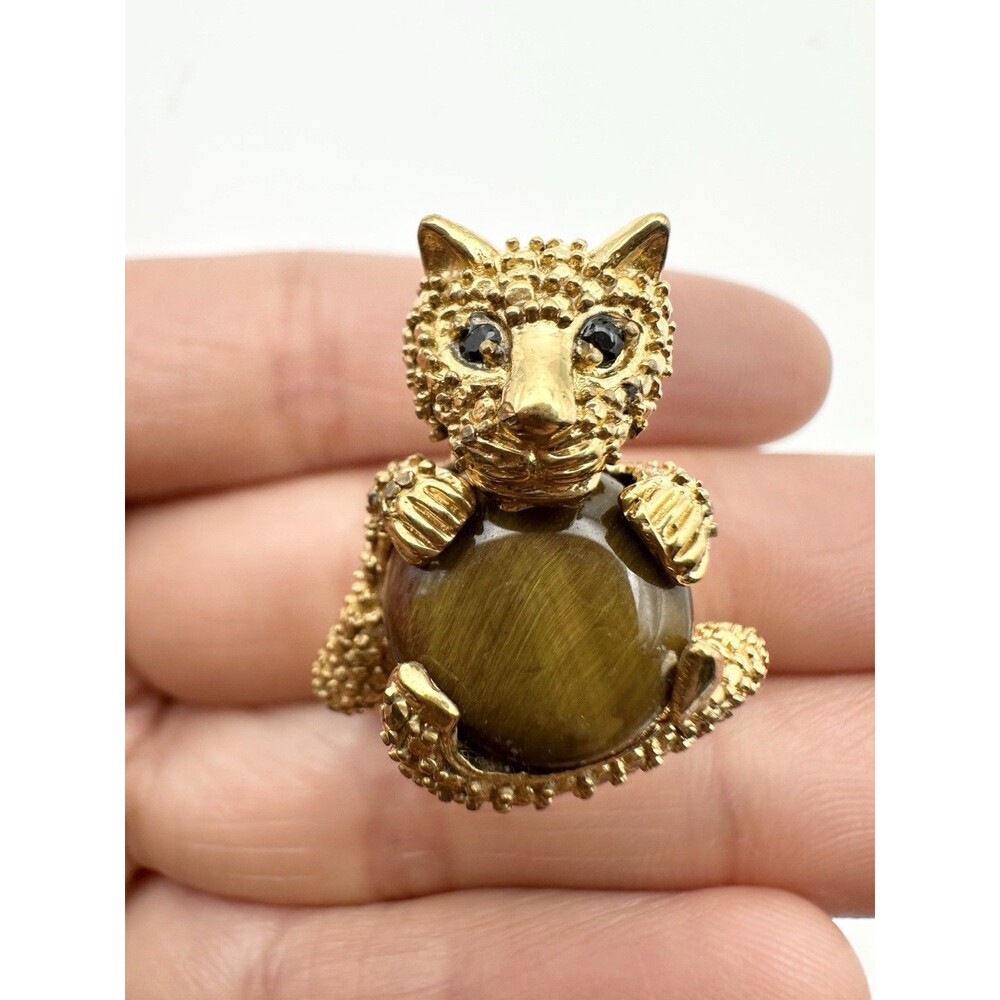 KARIS GdB 14k Gold Plated Tiger’s Eye Cat Ring Size 7.75